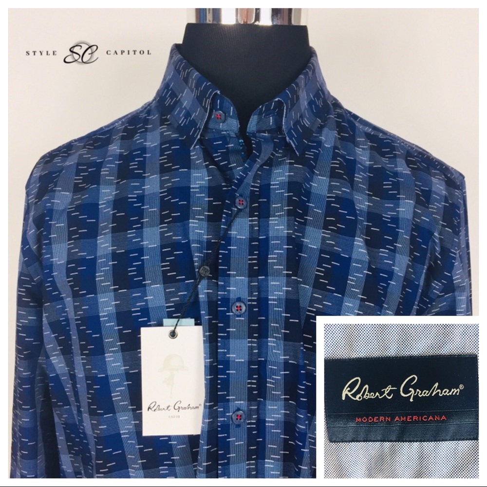 NWT Robert Graham Blue Purple Striped Shirt 2XL